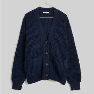 Waffle-Knit V-Neck Cardigan